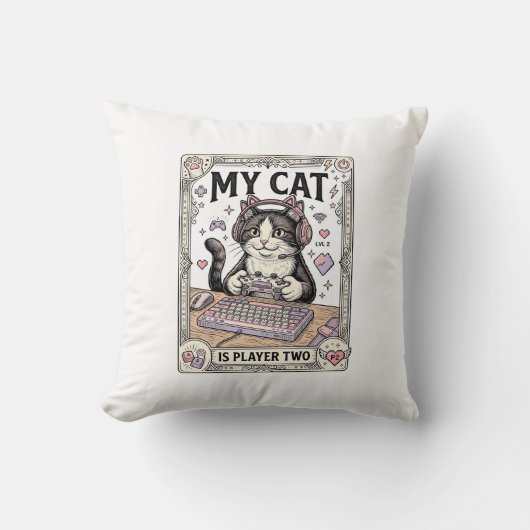 Coussin Mon chat est joueur deux conception de vecteur vin (Recto)