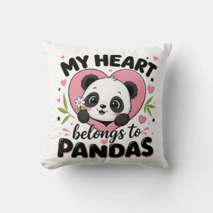 Coussin Mon cœur appartient aux pandas Mignon amateur de p
