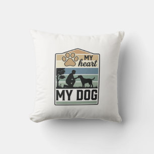 Coussin Mon cœur Mon chien Gravure vintage Design pour ama
