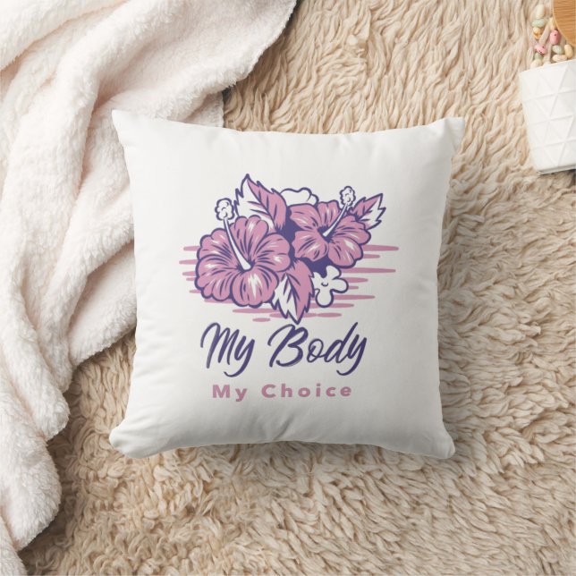 Coussin Mon corps Mon choix Violet Floral Illustration (Couverture)