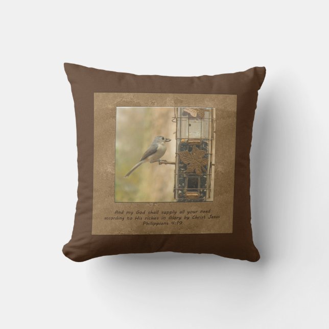 Coussin Mon Dieu fournira tous vos besoins en oiseaux (Recto)