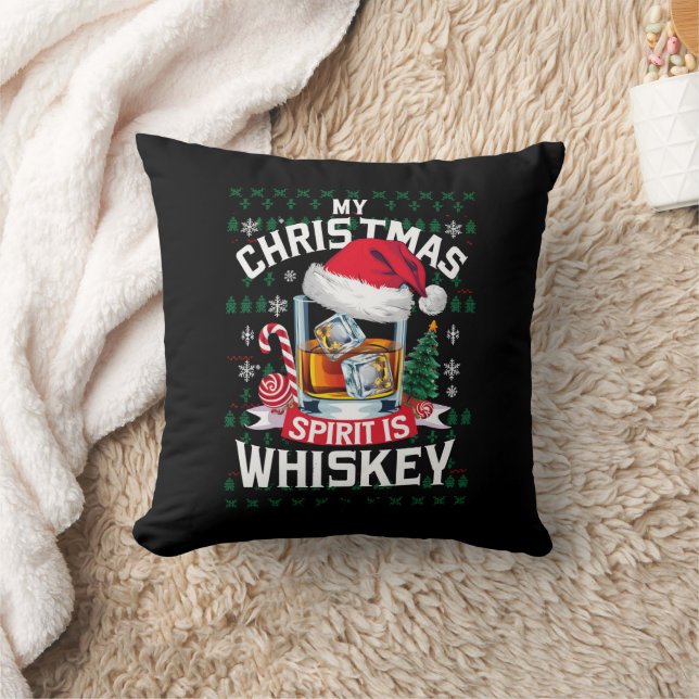 Coussin Mon esprit de Noël est un pull moche Whiskey Xmas  (Couverture)
