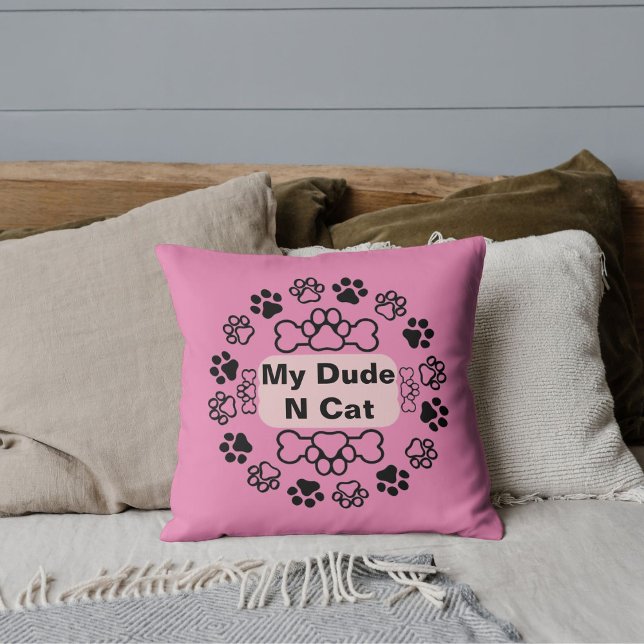 Coussin Mon Mec Et Chat Drôle Rétro Mignonne Rose Pu Moder (Créateur téléchargé)