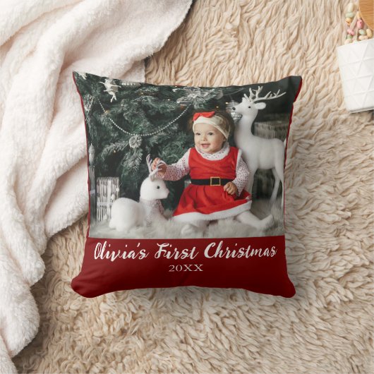 Coussin Mon premier Noël Baby Custom Photo Script Simple (Couverture)