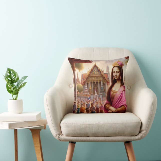 Coussin Mona devant le temple thaïlandais (Chaise)