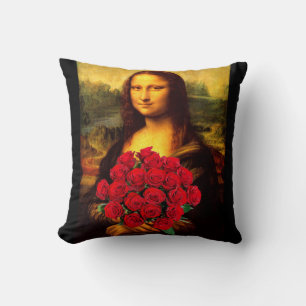 Coussin Mona Lisa Avec Bouquet De Roses Rouges