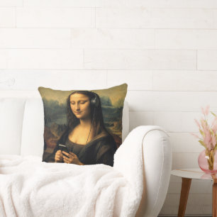 Coussin Mona Lisa moderne avec smartphone