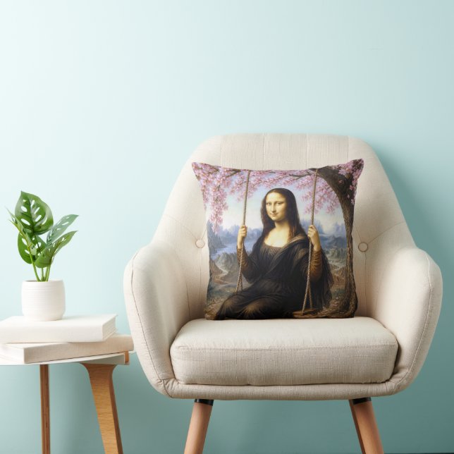 Coussin Mona Lisa sur une balançoire sous les fleurs de ce (Chaise)