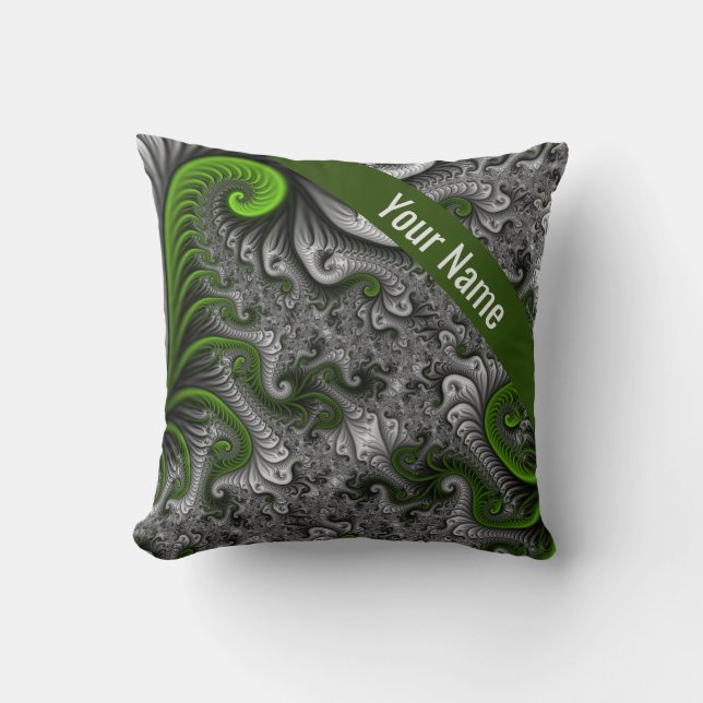 Coussin Monde Fantastique Vert Gris Art Fractal Abstrait N (Recto)