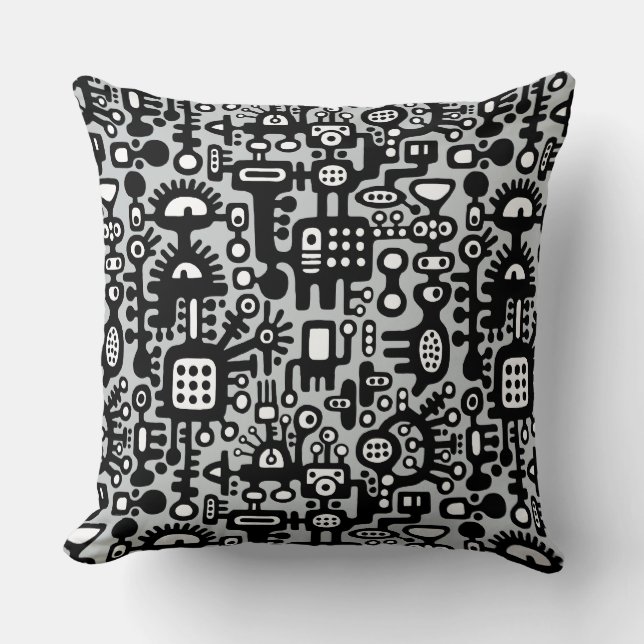 Coussin Monde mécanoïde - Noir et blanc avec gris c6cbcc (Recto)