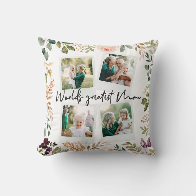 Coussin monde plus grande maman aquarelle photo florale (Recto)