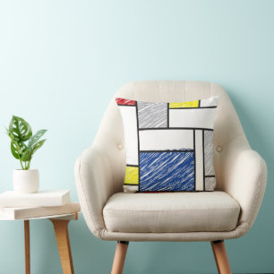 Coussin Mondrian Gribouillages Minimaliste Art Moderne De