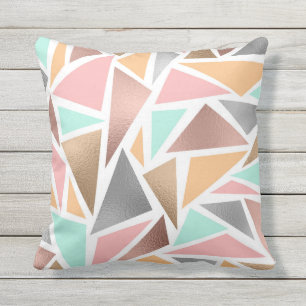 Coussin Monnaie d'or Rose moderne triangles métalliques gé