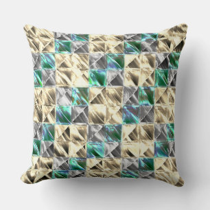 Coussin Monnaie pressée, carreaux beiges et argentés ou co