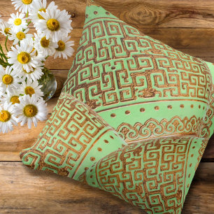 Coussin Monnaie Verte Et Motifs Vintages Or