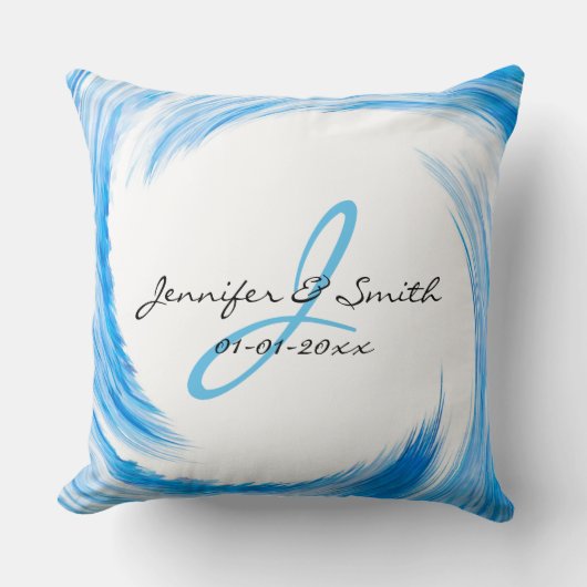 Coussin Monogram Blue Swirl Art Abstrait (Recto)