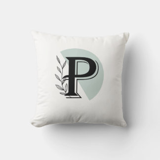 Coussin Monogram Botanical Leaf P letter Throw Pillow