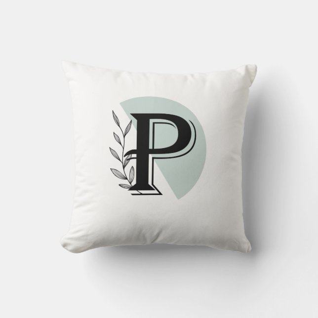 Coussin Monogram Botanical Leaf P letter Throw Pillow (Recto)