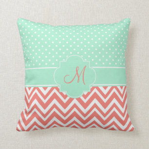 Coussin Monogram Coral Chevron avec Motif de point de la p