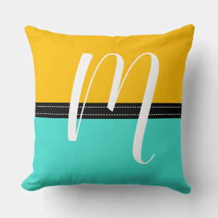 Coussin Monogram Elegant Turquoise & Amber Solid Color
