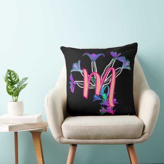 Coussin Monogram M initiale florale (Chaise)