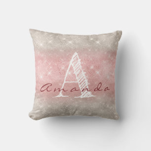 Coussin Monogram Ombre Nom Pink Grey Pastel Aquarelle