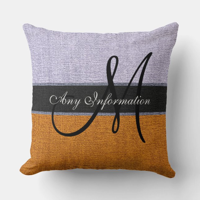 Coussin Monogram Orange et Silver Burlap Rustic Jute (Recto)