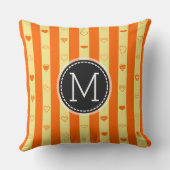 Coussin Monogram Orange Stripes Motif de coeur moderne (Verso)
