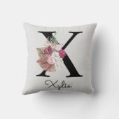 Coussin Monogram Pink Boho Girly Floral Initial X (Verso)