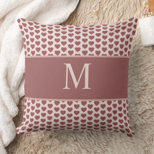Coussin Monogram Retro Hearts Pink Burgundy (Couverture)