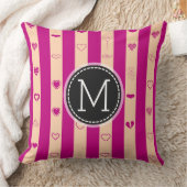 Coussin Monogram Royal Fuchsia Stripe Motif cardiaque mode (Couverture)