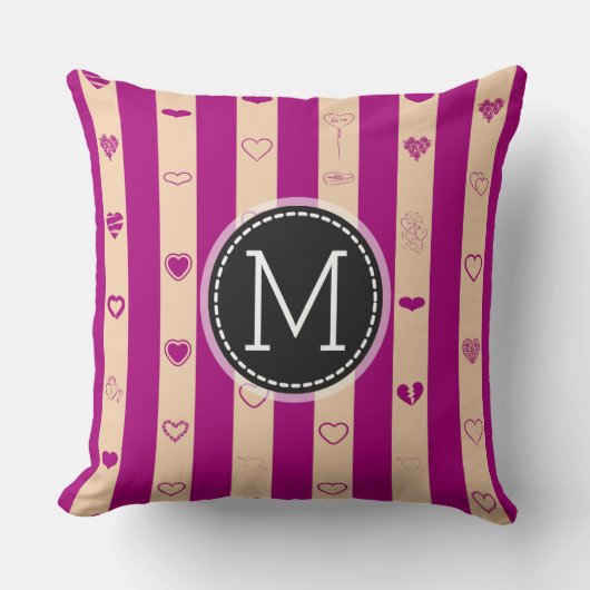 Coussin Monogram Royal Fuchsia Stripe Motif cardiaque mode (Recto)