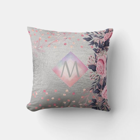 Coussin Monogram Silver Navy Rosegold Girly Newlyweds Cade (Recto)