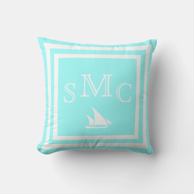 Coussin MONOGRAM Solide Turquoise Aqua Turquoise Bleu uni (Recto)