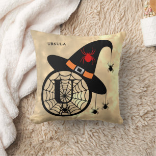 Coussin Monogram U Halloween Sky Witch Nom des araignées