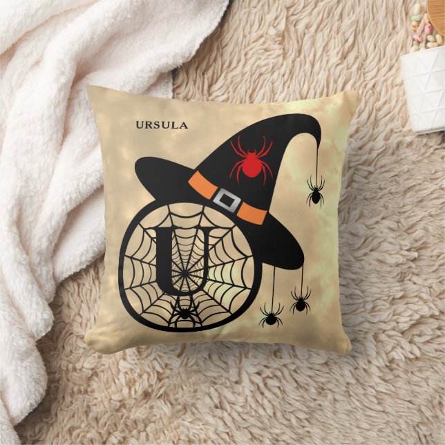 Coussin Monogram U Halloween Sky Witch Nom des araignées (Couverture)