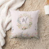Coussin Monogram Watercolor Pink Blue Flowers Floral  (Couverture)