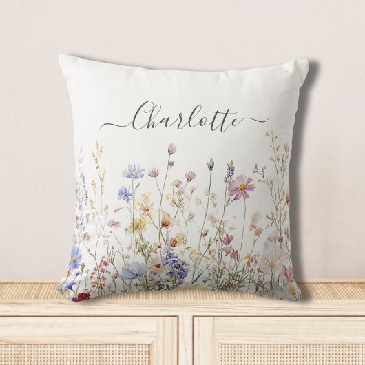 Coussin Monogram Watercolor Rustic Pretty Wildflower Field