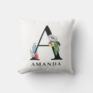 Coussin Monogramme A Alphabet Floral Personnalisé