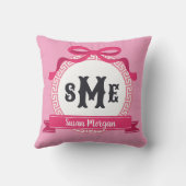 Coussin Monogramme à arc en clé grecque inversé rose vif (Verso)