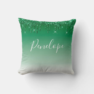 Coussin Monogramme à goutte de Parties scintillant verte