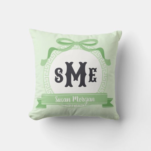 Coussin Monogramme à l'arc à clé grecque inversée vert men (Recto)