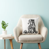 Coussin Monogramme A Modèle floral noir et blanc initial (Chaise)