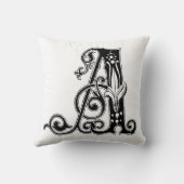 Coussin Monogramme A Modèle floral noir et blanc initial (Verso)