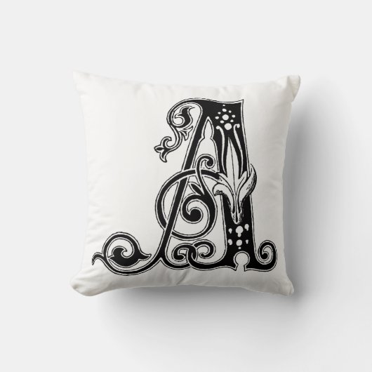 Coussin Monogramme A Modèle floral noir et blanc initial (Recto)