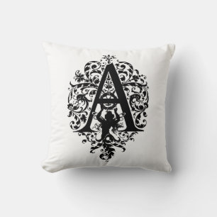 Coussin Monogramme A Modèle floral noir et blanc initial