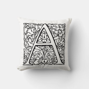 Coussin Monogramme A Modèle floral noir et blanc initial