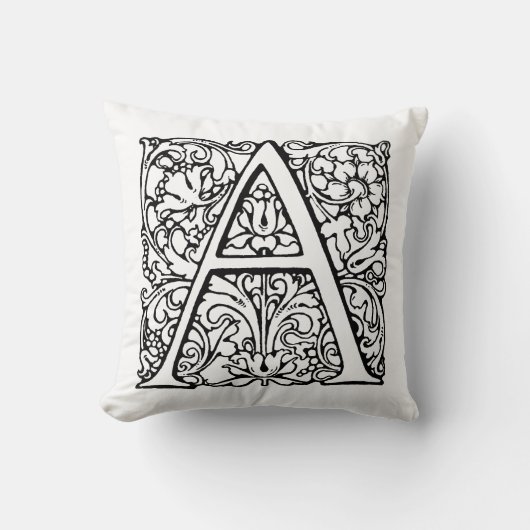 Coussin Monogramme A Modèle floral noir et blanc initial (Recto)