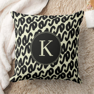 Coussin Monogramme à motif abstrait noir et blanc élégant