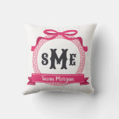 Coussin Monogramme à nœud à clé grecque rose vif (Verso)
